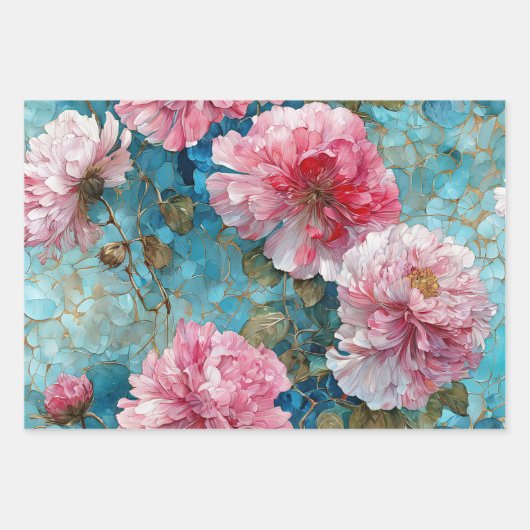  Boho Mozaïek Bloemen Decoupage Papieren Set Inpakpapier Vel (Voorkant 2)