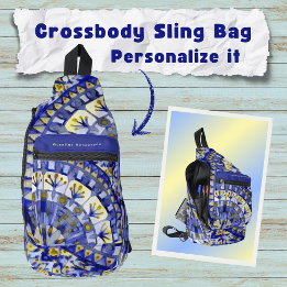 Boho Mozaïek Mandala Tegel Navy Blauwe Water - Sling Bag