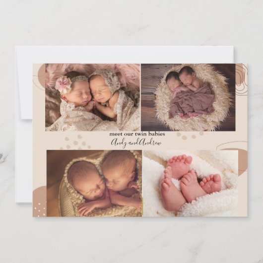Boho Multi Photo Twin Baby Faire-part de naissance (Devant)