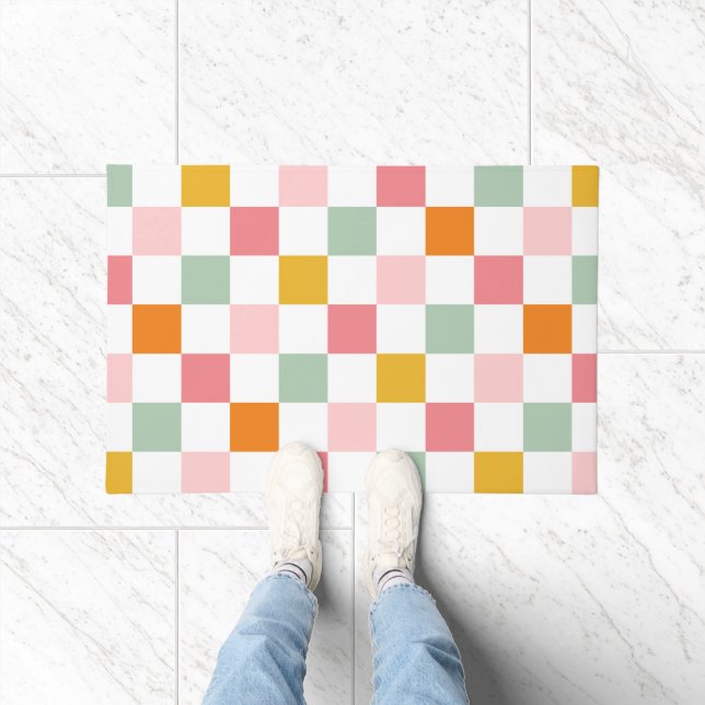 Boho Multicolor Checkerboard Deurmat (Binnen)