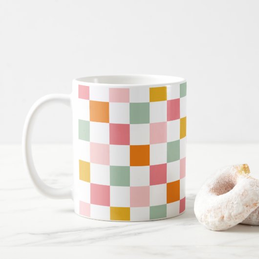 Boho Multicolor Checkerboard Koffiemok (Met donut)