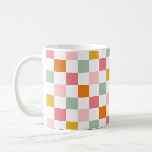 Boho Multicolor Checkerboard Koffiemok (Links)