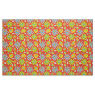 Boho Multicolor Daisies op Sinaasappel Stof
