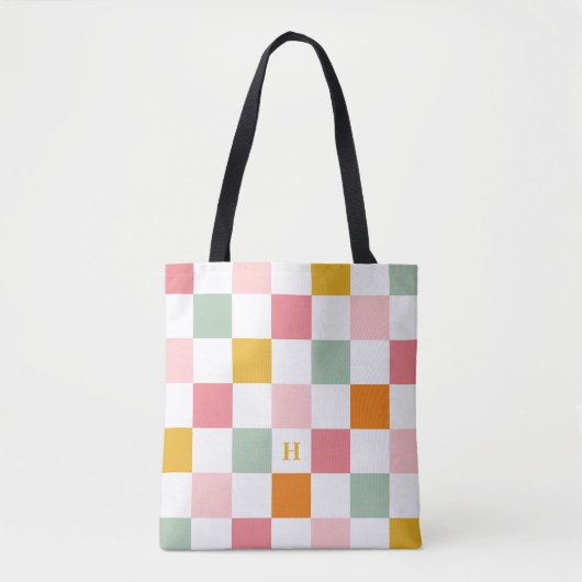 Boho Multicolor Schaakbord Monogram Draagtas (Voorkant)