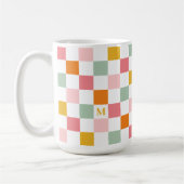 Boho multicolor schaakbordmonogram koffiemok (Links)