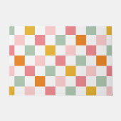 Boho multicolor schaakbordpatroon deurmat (Voorkant)
