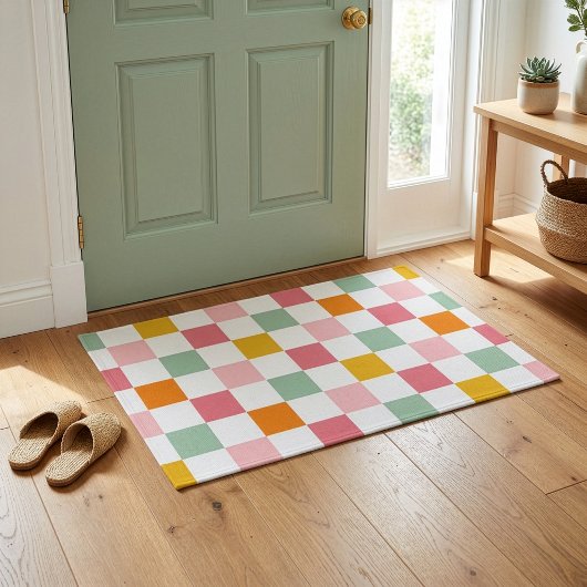 Boho multicolor schaakbordpatroon deurmat