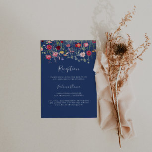 Boho Multicolor Wildflower bruiloft receptie Informatiekaartje