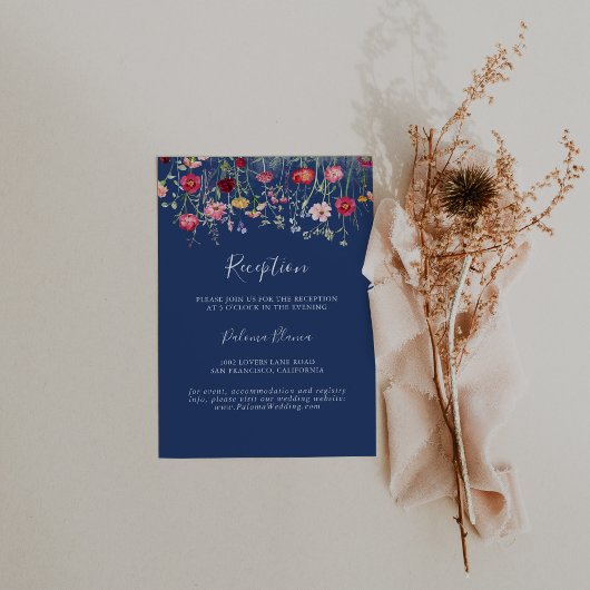 Boho Multicolor Wildflower bruiloft receptie Informatiekaartje