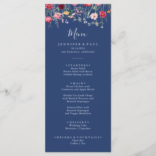Boho Multicolor Wildflower Diner Menu (Voorkant)