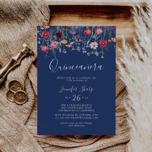 Boho Multicolor Wildflower Quinceañera Kaart