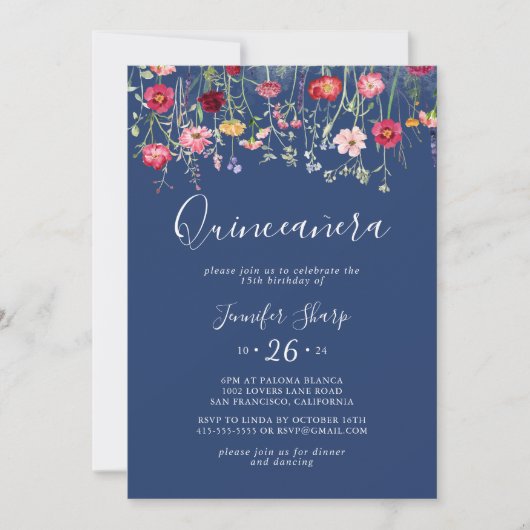 Boho Multicolor Wildflower Quinceañera Kaart (Voorkant)