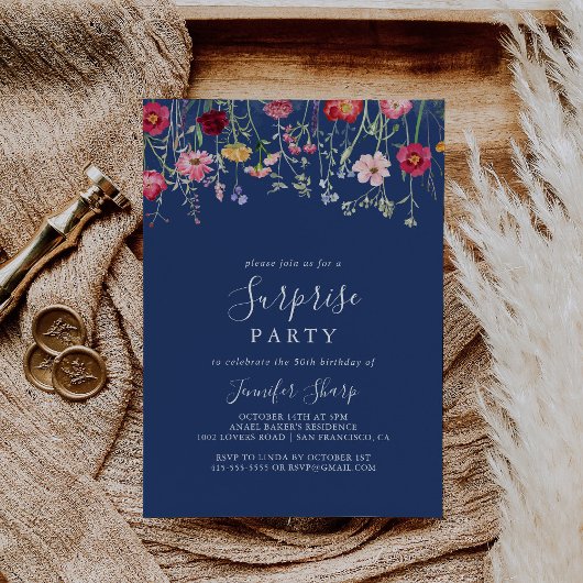 Boho Multicolor Wildflower Surprise Party Kaart