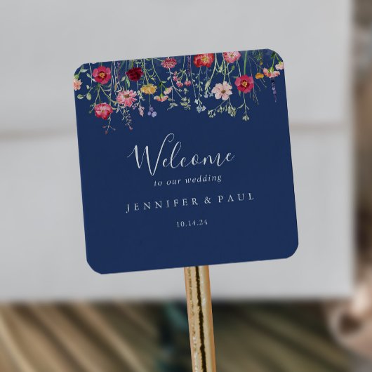 Boho Multicolor Wildflower Wedding Welkom Vierkante Sticker