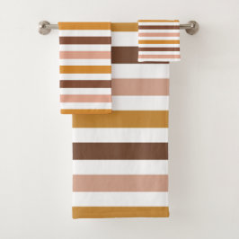 Boho Mustard Brown Pink Stripes Retro Modern Bad Handdoek