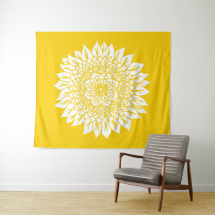 Boho Mustard Yellow Sunflower Mandala Wandkleed