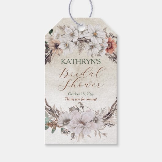 Boho Muted Herfst Floral Vrijgezellenfeest Cadeaulabel (Voorkant)