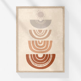 Boho Muted Neutral Abstracte Zon en Vormt Kunst Poster