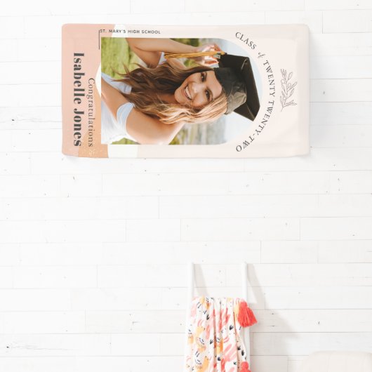 Boho Muted Pink Desert Arch Photo Afstuderen Spandoek (Insitu)