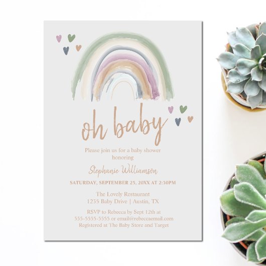 Boho Muted Rainbow Baby shower Kaart