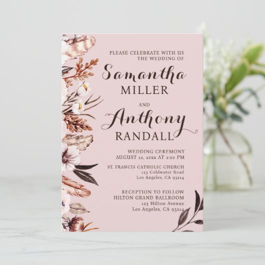 Boho Muted Watercolor Faire-part de mariage (Debout devant)