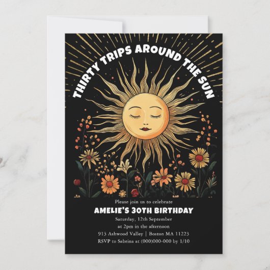 Boho Mystical Sun 30th Birthday Invitation (Devant)