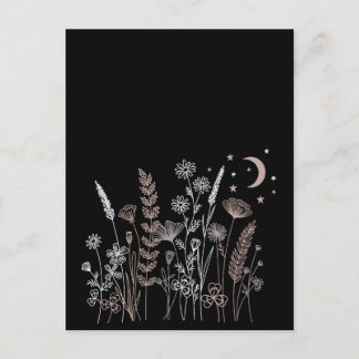 Boho Nachtelijke Bloem Illustratie – Maan, Sterren Briefkaart