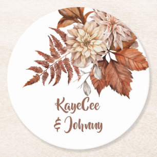 Boho  najaar Floral Wedding Terracotta Ronde Kartonnen Onderzetter