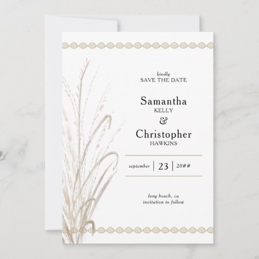 Boho Natural Pampas Grass Elegant Foto Save The Date (Voorkant)