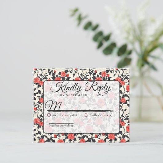 Boho Nature Rose Flower Spring Wedding Rsvp Card (Debout devant)