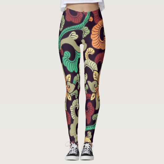 Boho natuur floral, asian boho zen stijl leggings (Voorkant)