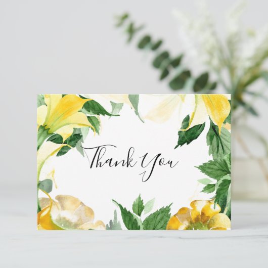 Boho natuurlijke elegantie gele bruiloft dank u bedankkaart (Staand voorkant)