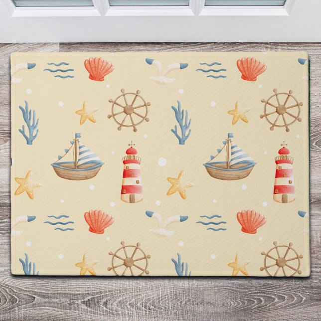 Boho Nautical Boat Vuurtoren Patroon Deurmat (Creator heeft geüpload)