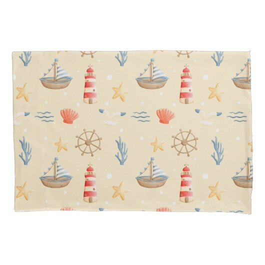Boho Nautical Boat Vuurtoren Patroon Kussensloop (Voorkant)