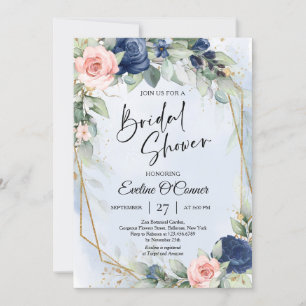 Boho navy and blush eucalyptus and gold lijst kaart