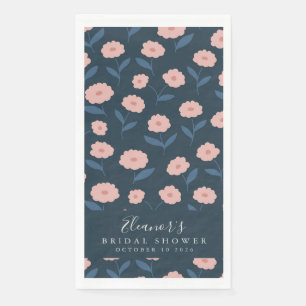 Boho Navy and Pink Floral Pattern Vrijgezellenfees Servet
