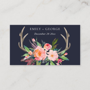 BOHO NAVY BARN BLUSH ANTLER FLORAL WEDDING WEBSITE VISITEKAARTJE