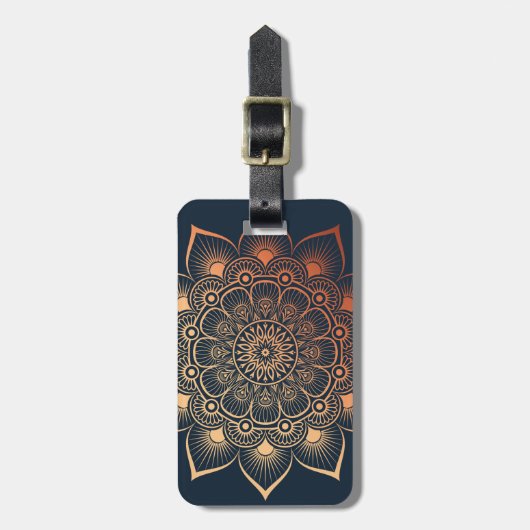 Boho Navy Blauwe Perzik Mandala Bagagelabel (Voorkant verticaal)