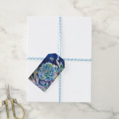 Boho Navy Blue Celestial Dahlia Floral Waterverf Cadeaulabel (Met Touw)