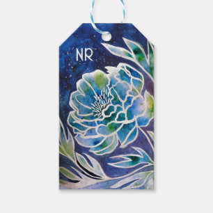 Boho Navy Blue Celestial Dahlia Floral Waterverf Cadeaulabel
