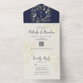 Boho Navy Blue Monogram All-in-One Uitnodiging (Binnen)