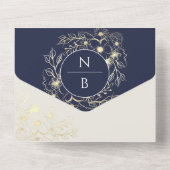 Boho Navy Blue Monogram All-in-One Uitnodiging (Achterkant)