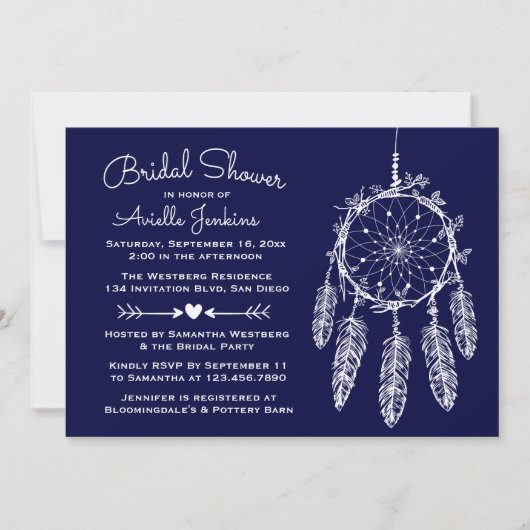 Boho Navy Blue Vrijgezellenfeest Dream Catcher Tri Kaart (Voorkant)