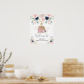 Boho Navy Blush Reis Bruiloft Feestelijke Begroeti Poster (Keuken)