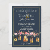 Boho Navy & Coral Floral String Lights Foto Kaart (Voorkant)