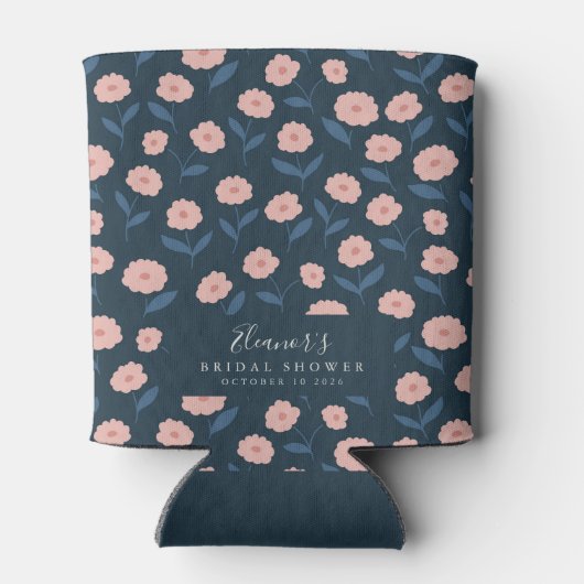Boho Navy en Pink Floral Custom Vrijgezellenfeest Blikjeskoeler (Achterkant)