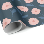 Boho Navy en Roze Bloemendessin Bruiloftsfeest Cadeaupapier (Rol Hoek)