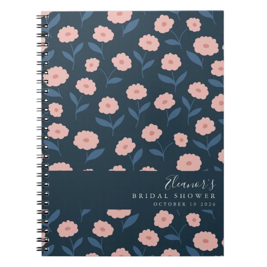 Boho Navy en Roze Bloemige Bruidsdouche Notitieboek (Voorkant)