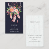 BOHO NAVY FLORA ROZE DROOMVANGER TROUWDETAIL VISITEKAARTJE (Voorkant / Achterkant)