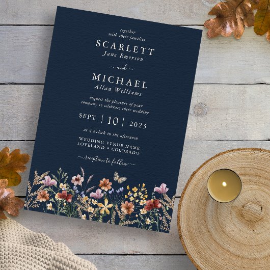 Boho Navy Floral Faire-part de mariage